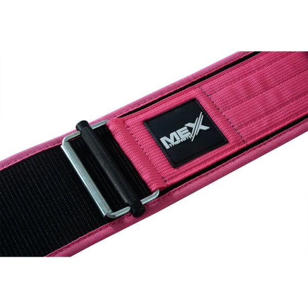 Pink nylon belt for weightlifting with quick release buckle