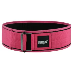 Mex Strength pink nylon weightlifting belt with quick release feature