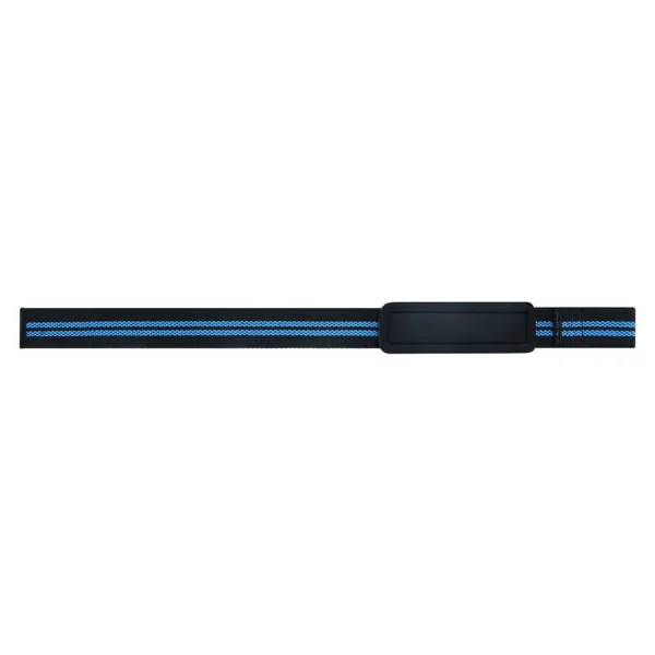 backside of blue performance strap for weightlifting