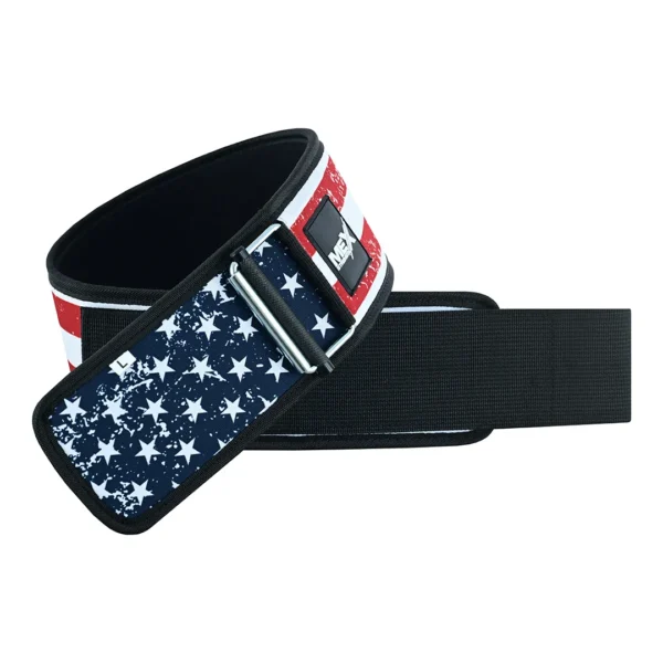 USA flag printed weightlifting belt made of neoprene material, 4 inch width with self-locking mechanism